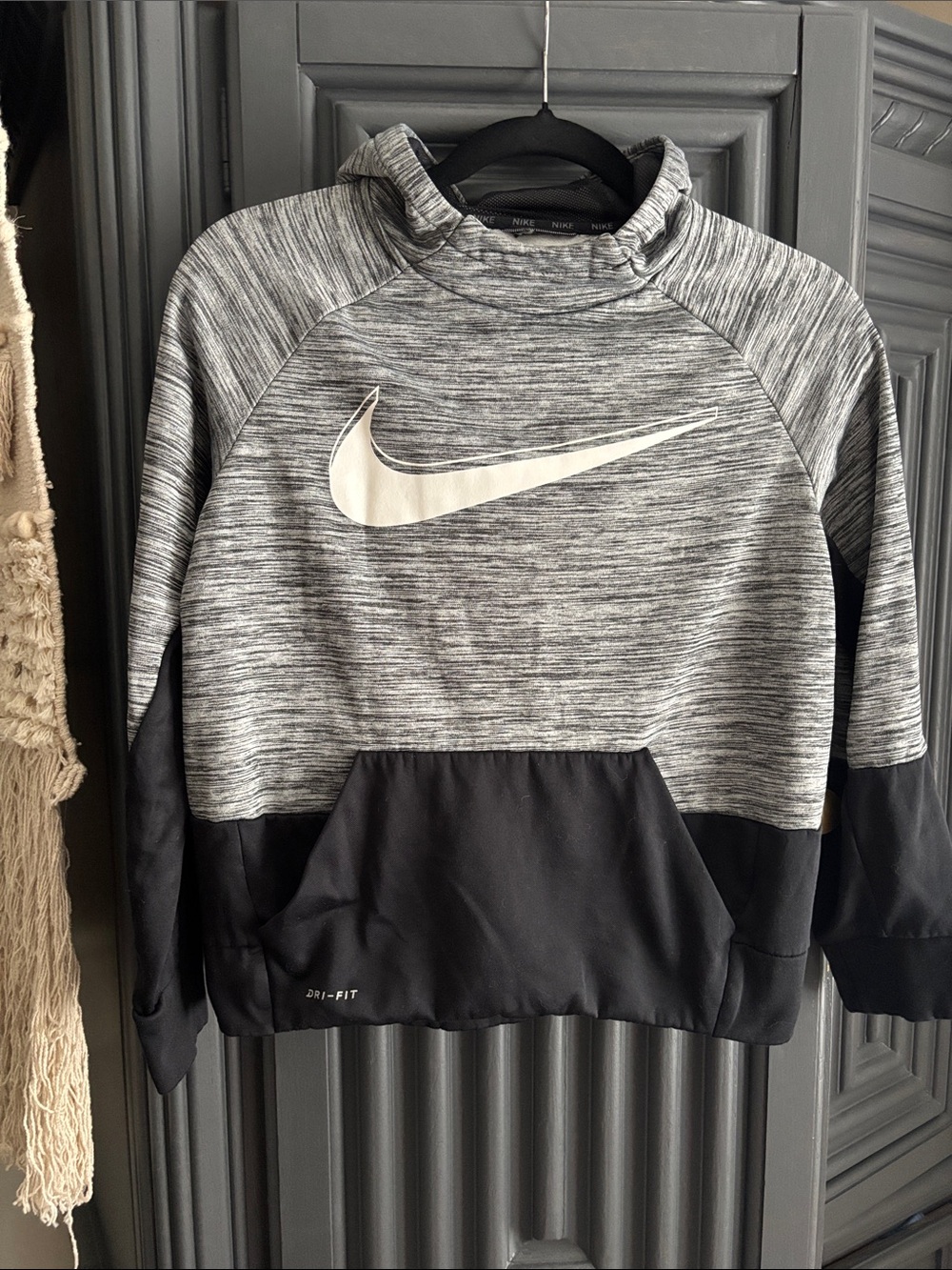 Nike Gray & Black Pullover Hoodie with White Swoosh